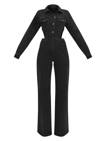 Cutout Waist Denim Jumpsuits
