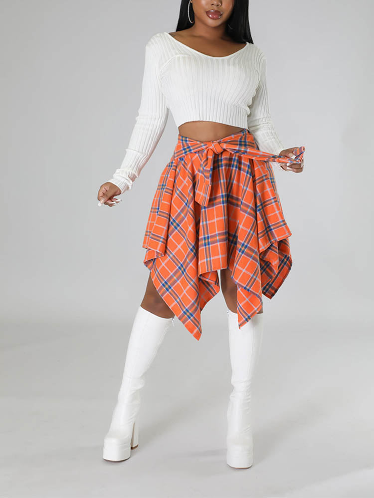 Asymmetric Plaid Midi Skirts