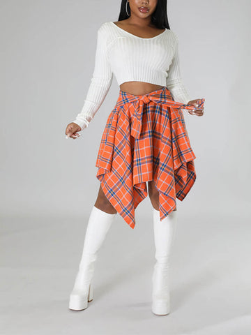 Asymmetric Plaid Midi Skirts