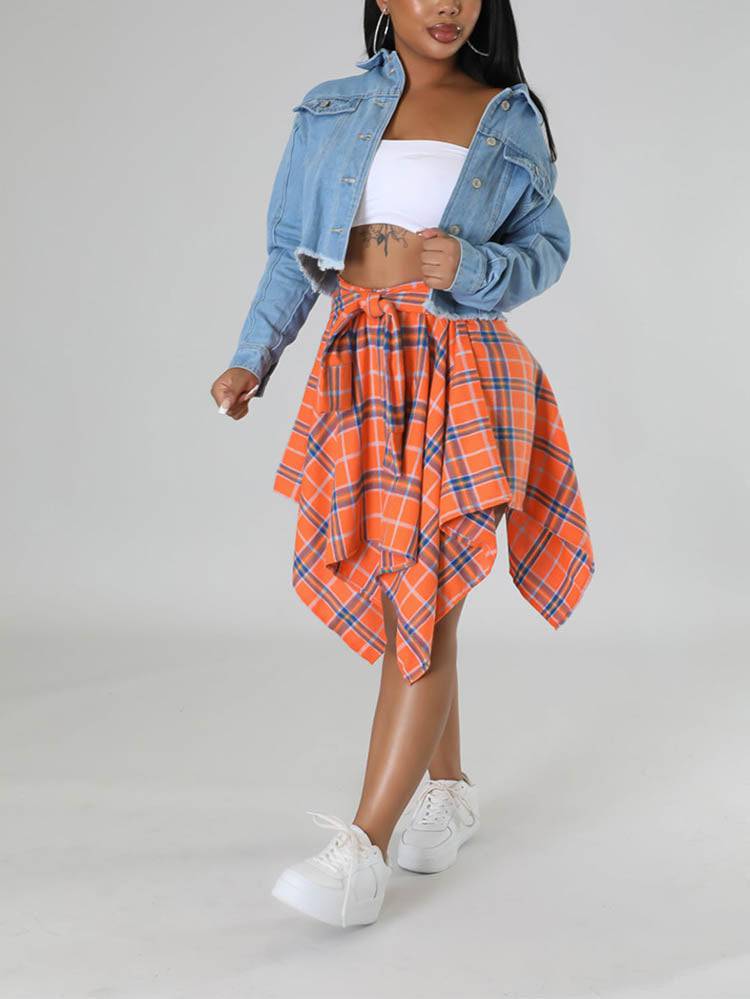 Asymmetric Plaid Midi Skirts