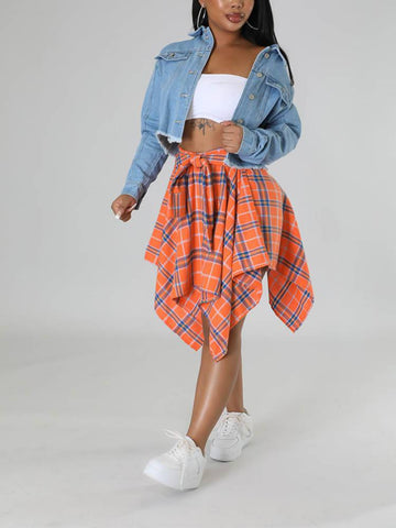 Asymmetric Plaid Midi Skirts