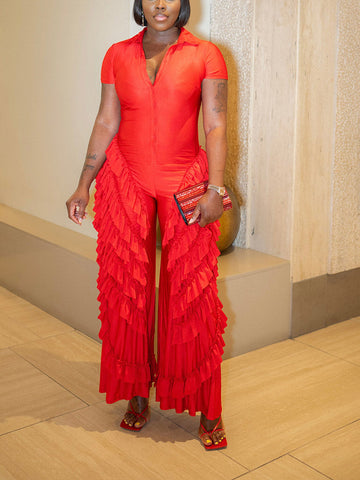 Ruffle Wide Leg Jumpsuits