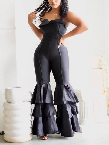 Strapless Ruffle Leg Jumpsuits