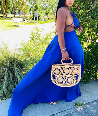 Ruffle Halter Backless Maxi Dresses