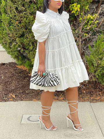 Puff Sleeve Ruffle Shirt Dresses