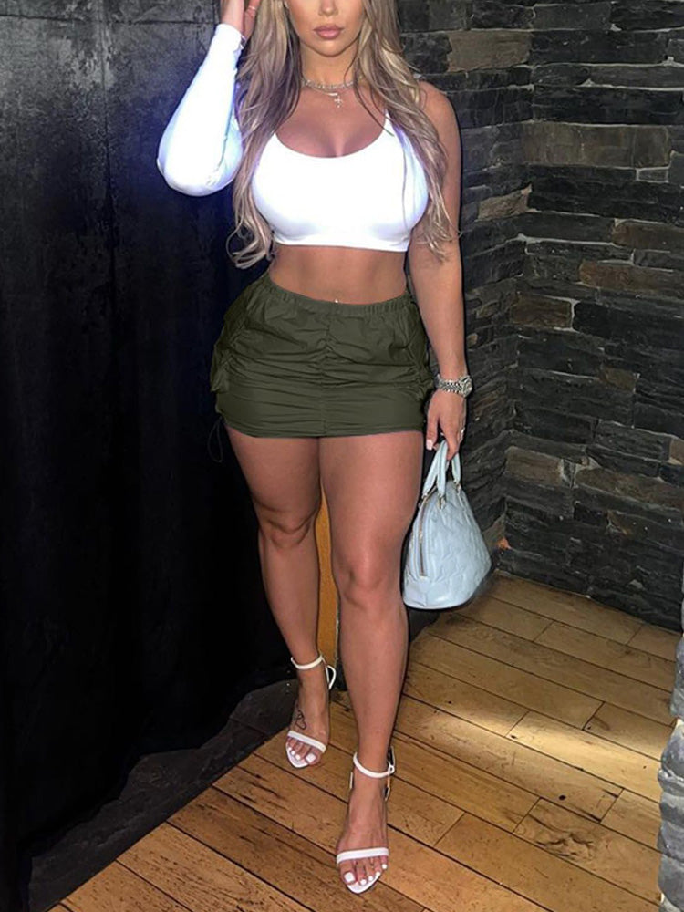Drawstring Cargo Mini Skirts