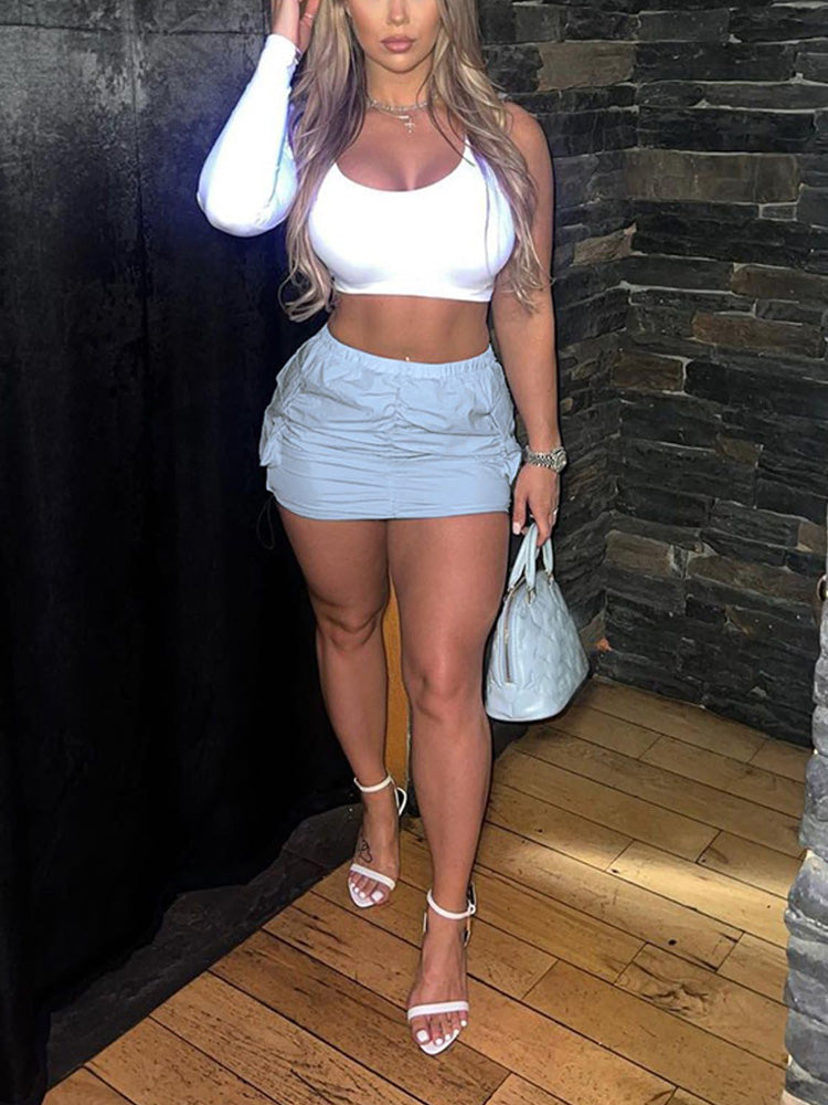 Drawstring Cargo Mini Skirts