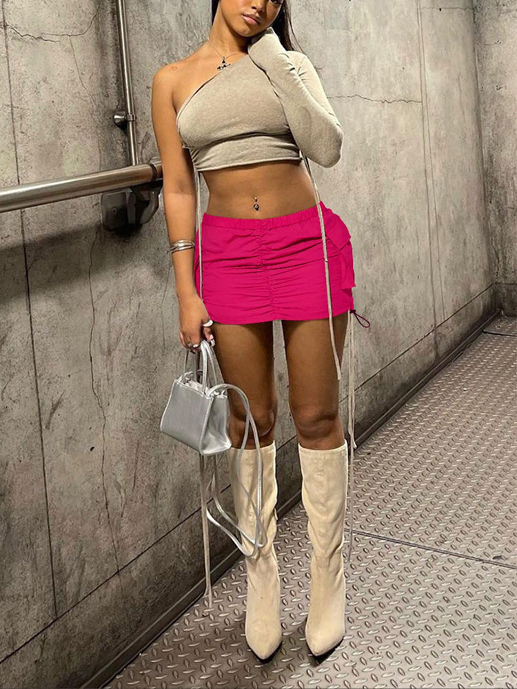 Drawstring Cargo Mini Skirts