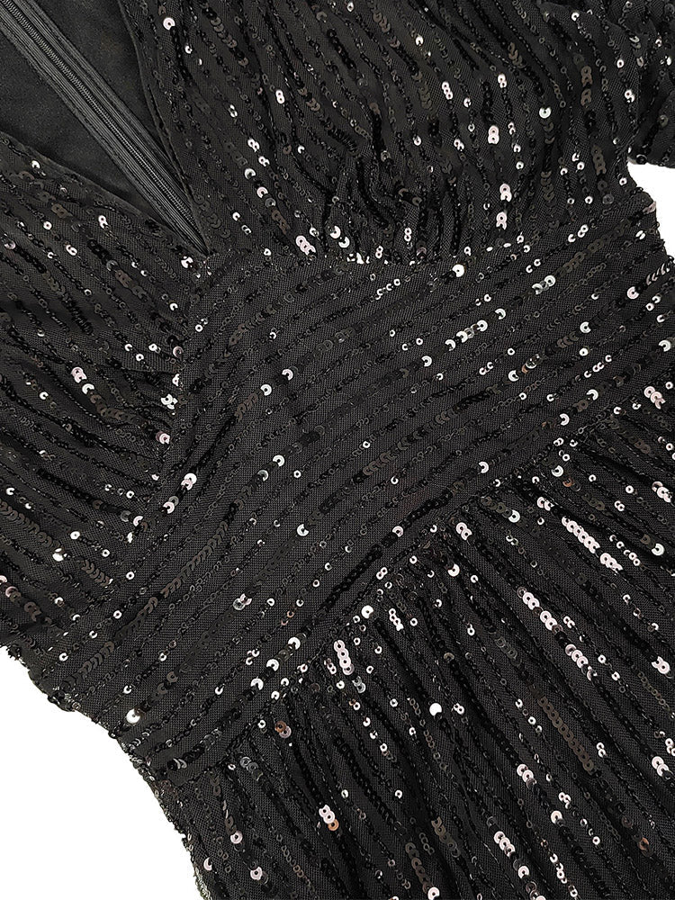 Sequin Puffed Sleeves Party Dresses
