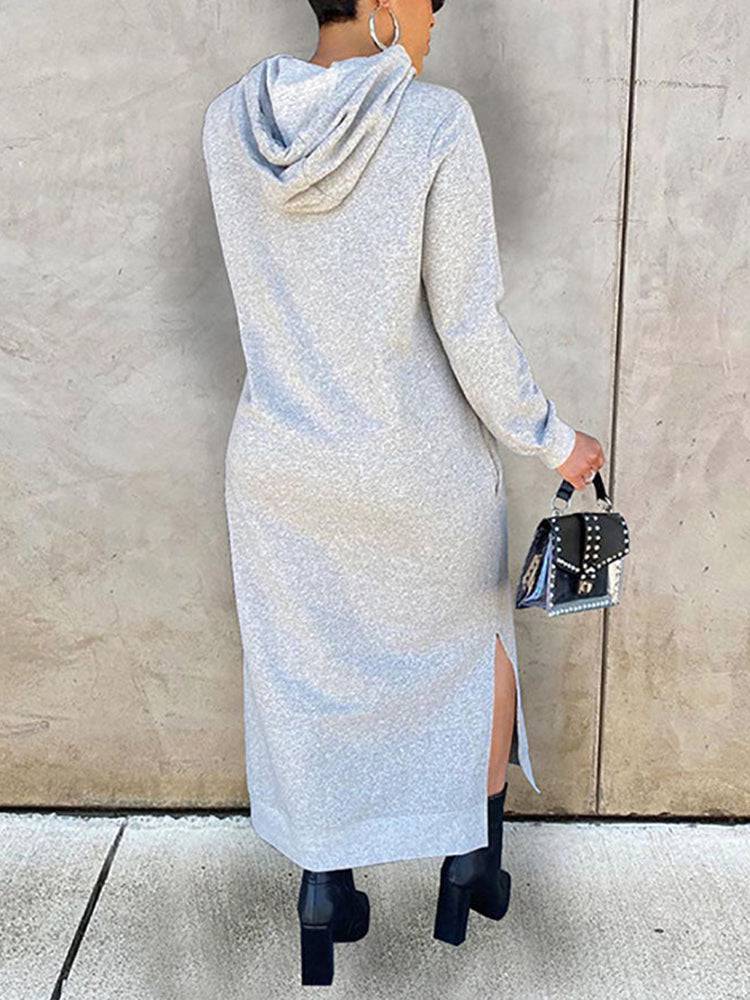Slant Pockets Drawstring Hoodie Dresses