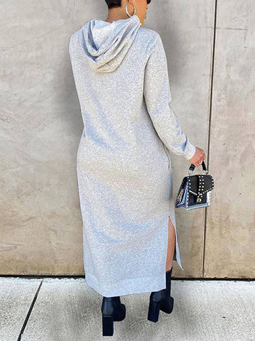 Slant Pockets Drawstring Hoodie Dresses
