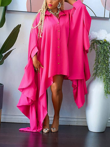 Batwing Sleeve Asymmetrical Shirt Dresses