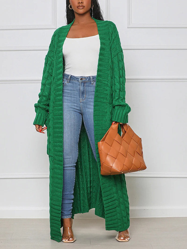 Knitted Solid Pocket Sweater Cardigans