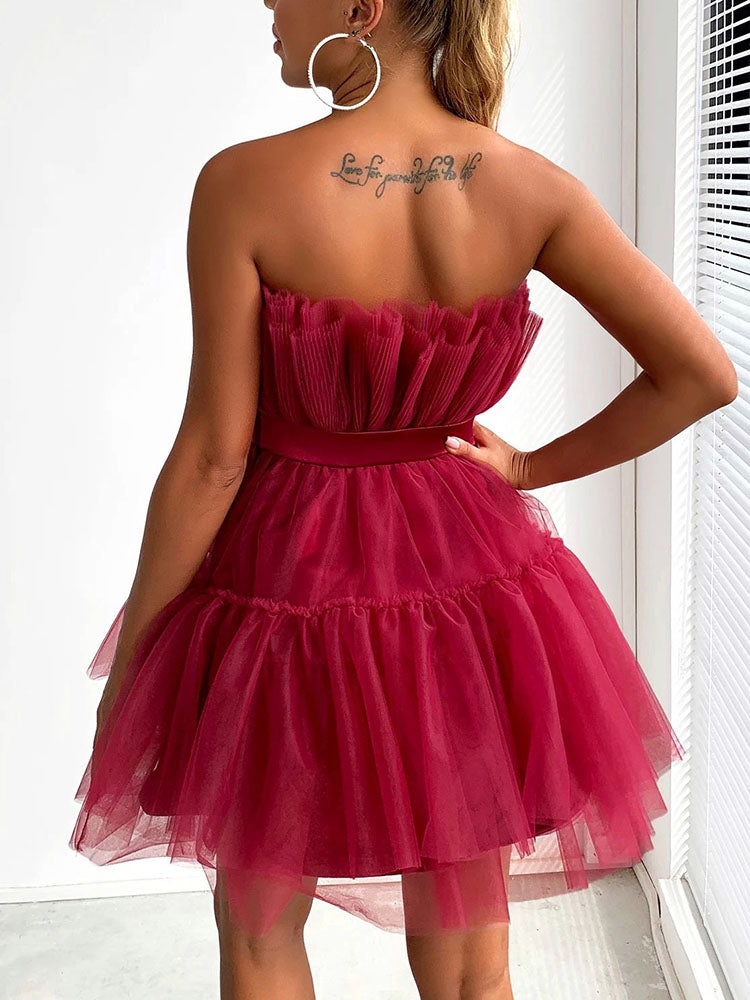 Bow Decor Layered Tulle Cocktail Dresses
