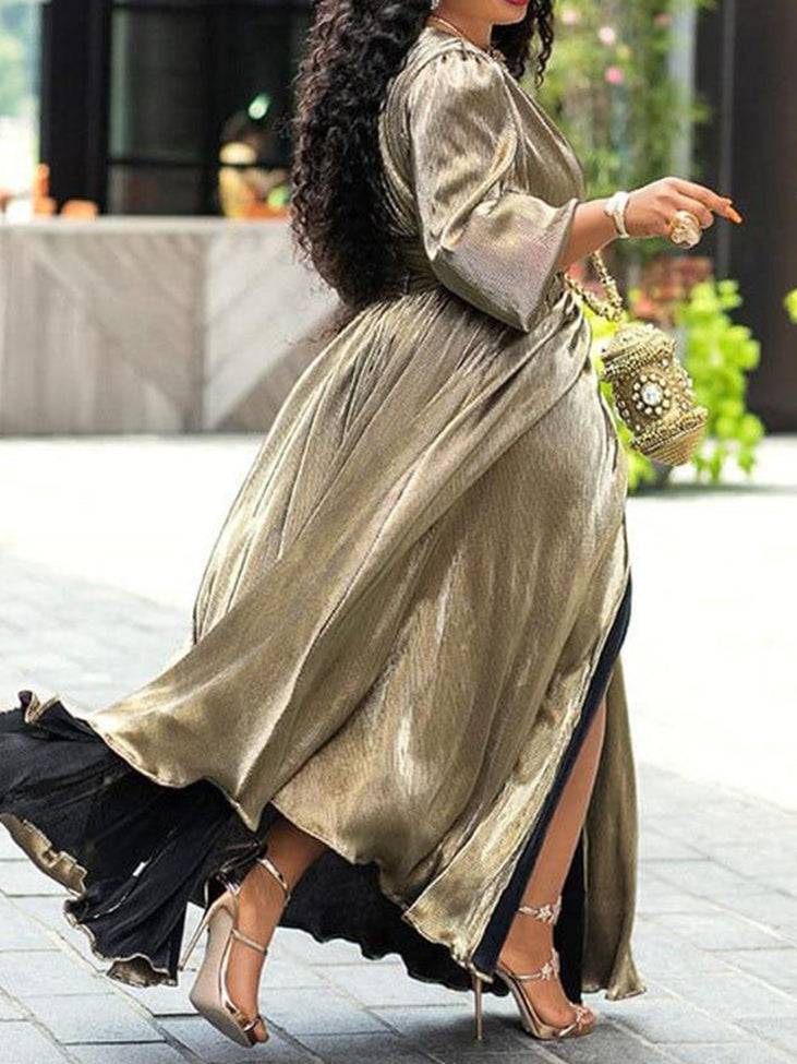 Glitter Split V Neck Party Dresses
