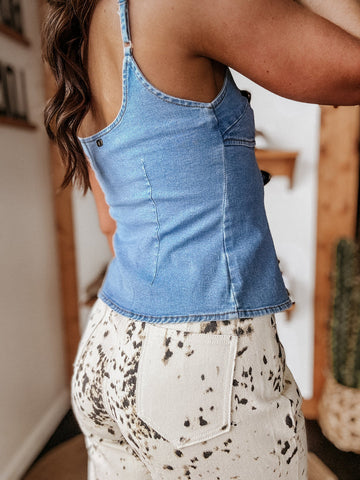 Light Wash Double Buckle Western Denim Top