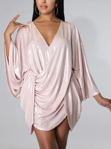 Glitter Batwing Sleeves Backless Mini Dresses
