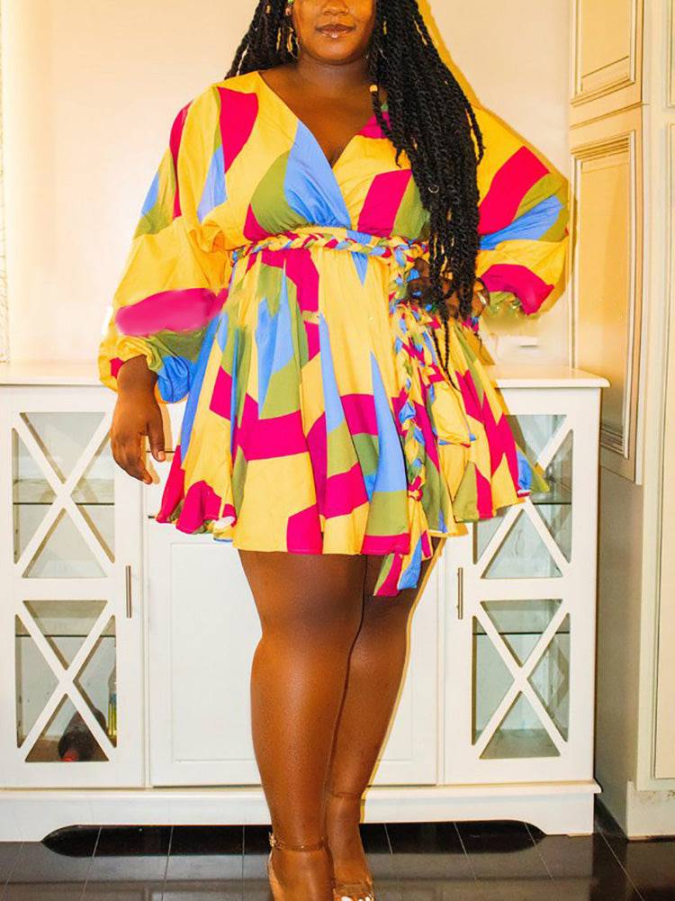 Tie Dye With Belt V Neck Dresses