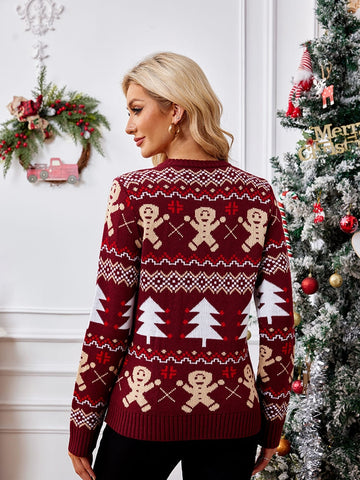 Casual Crewneck Embroidered Sweater â€?Gingerbread Man