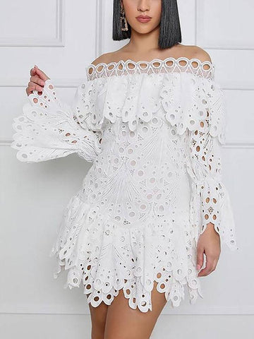Solid Hollow Out Off Shoulder Dresses