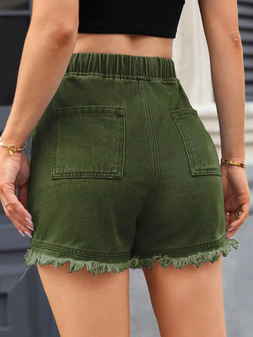 High-Waisted Drawstring Denim Shorts