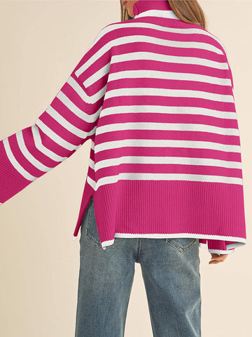 Striped Turtleneck Knit Sweaters