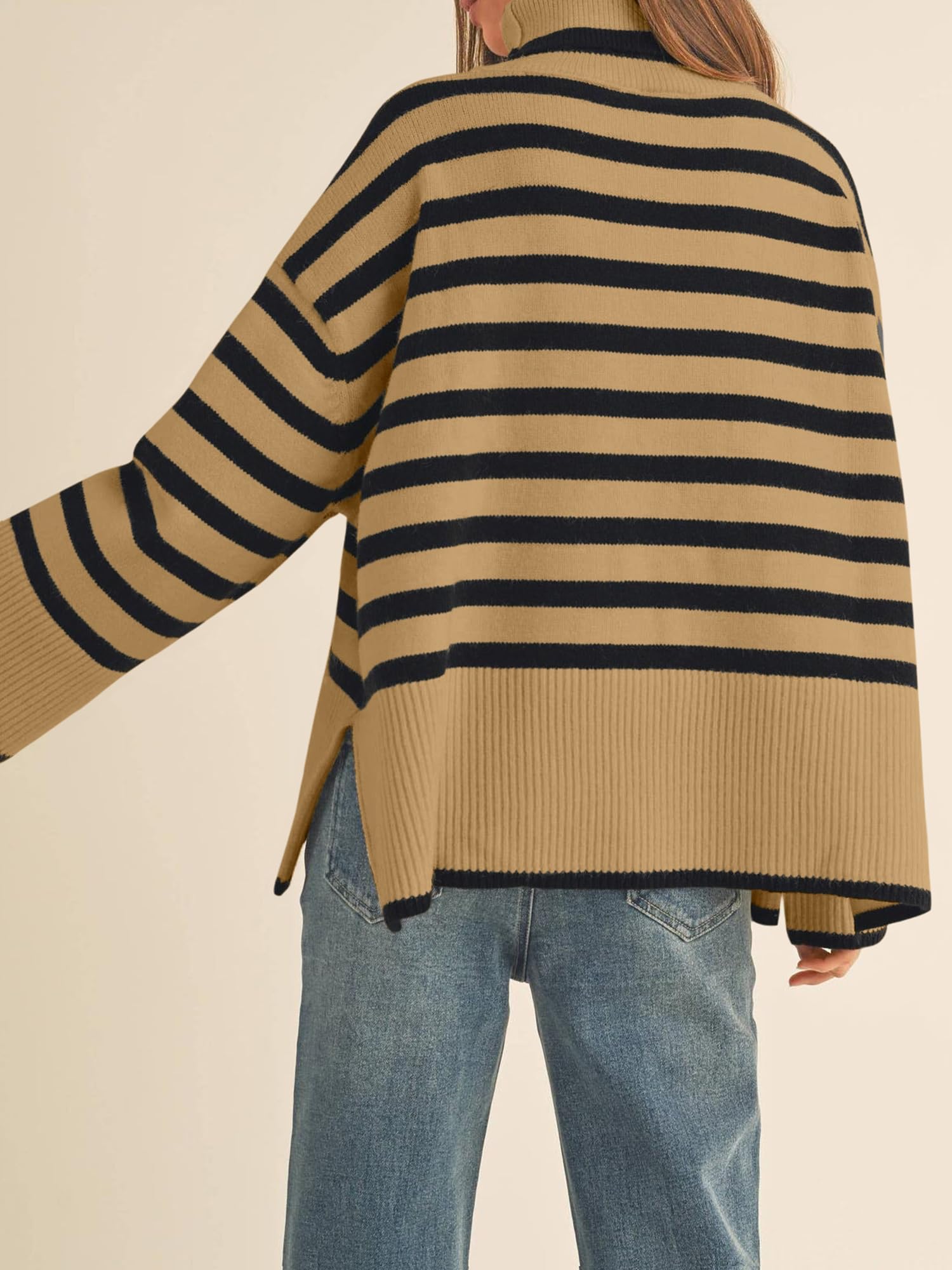 Striped Turtleneck Knit Sweaters