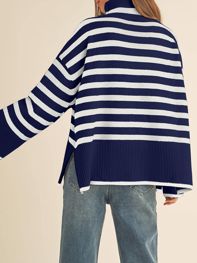 Striped Turtleneck Knit Sweaters
