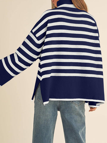 Striped Turtleneck Knit Sweaters
