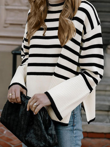 Striped Turtleneck Knit Sweaters