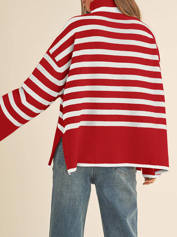 Striped Turtleneck Knit Sweaters