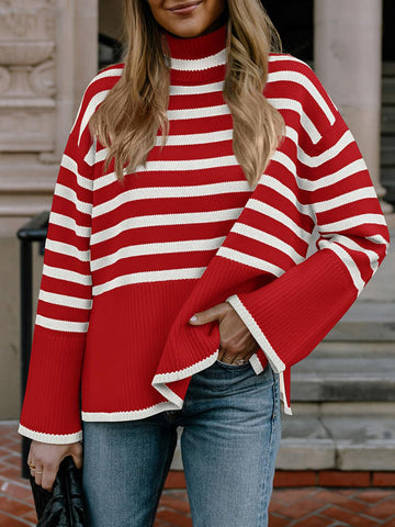 Striped Turtleneck Knit Sweaters