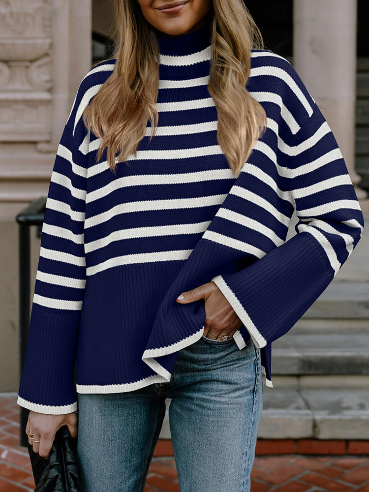 Striped Turtleneck Knit Sweaters