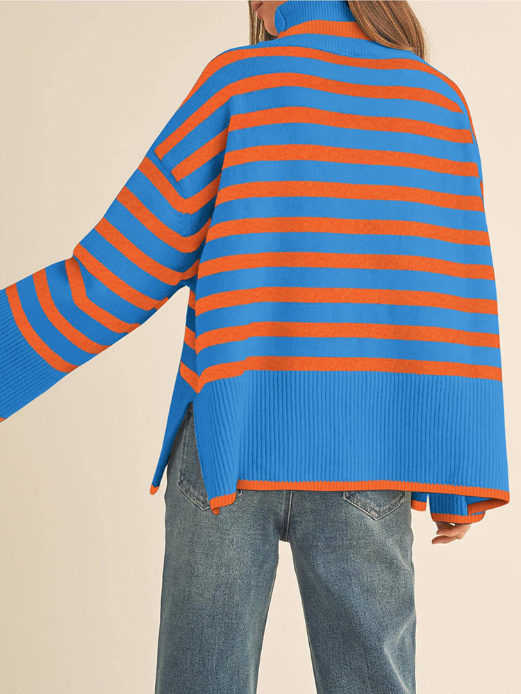 Striped Turtleneck Knit Sweaters