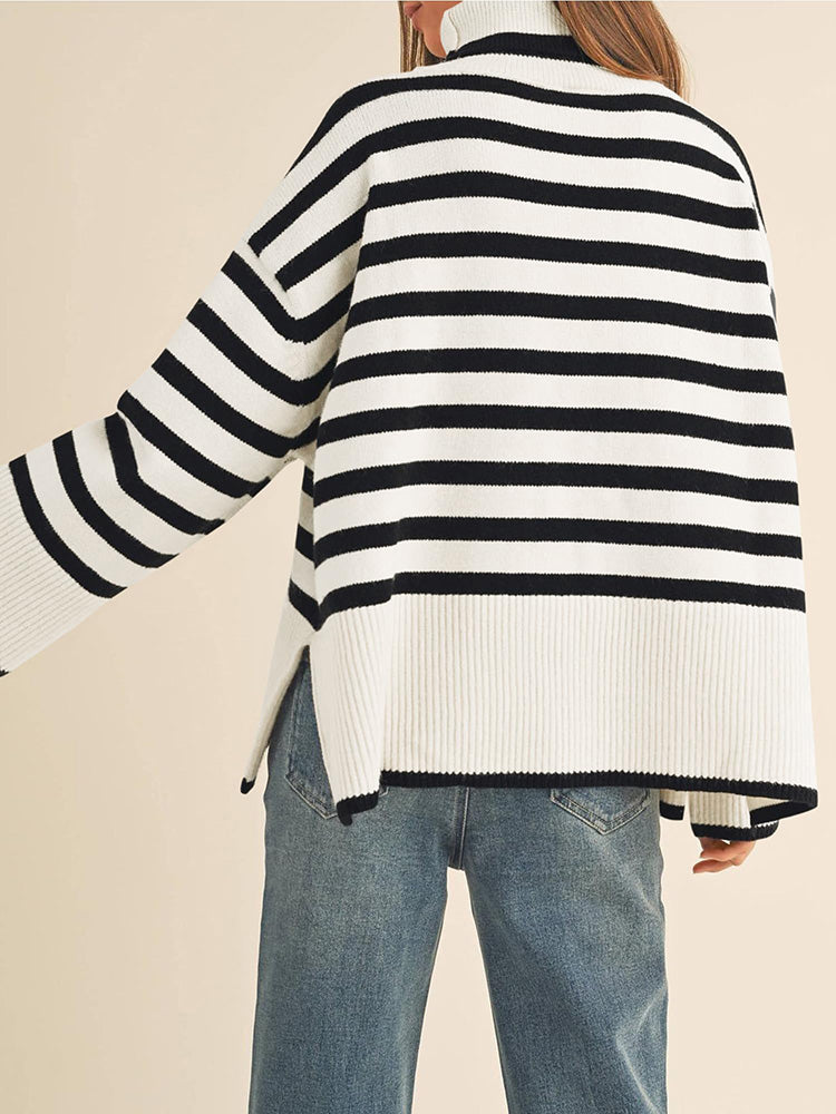 Striped Turtleneck Knit Sweaters