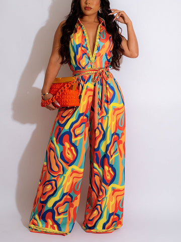 Print Sleeveless Jumpsuits
