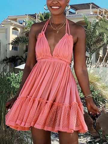 Halter Backless Ruffle Dresses