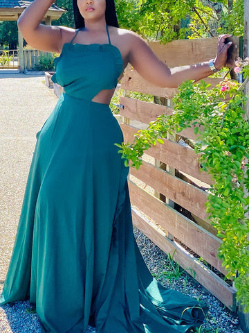 Ruffle Halter Backless Maxi Dresses