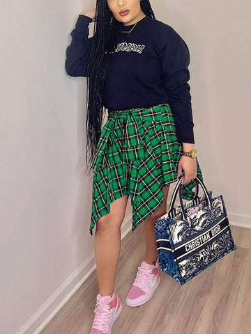 Asymmetric Plaid Midi Skirts