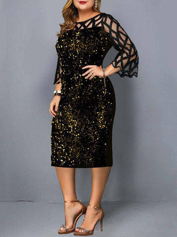 Sequin Embellish Quarter Sleeve Dresses