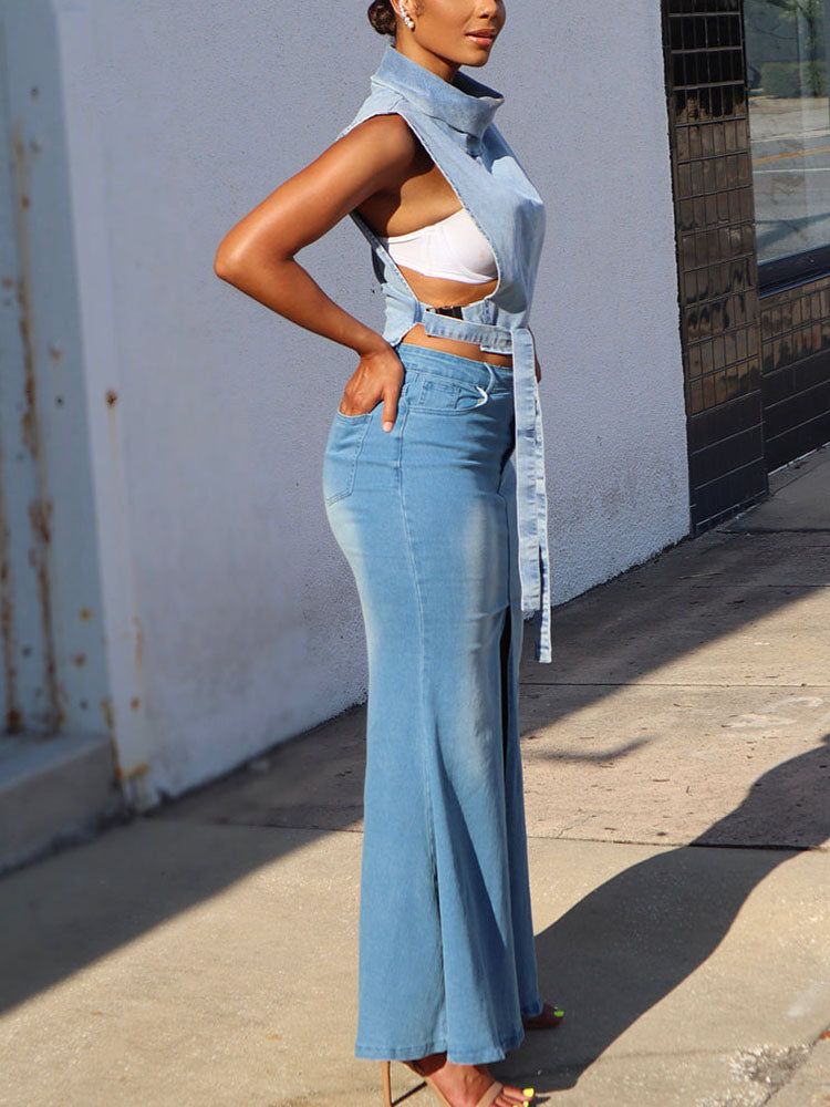 Front Slit Denim Skirts
