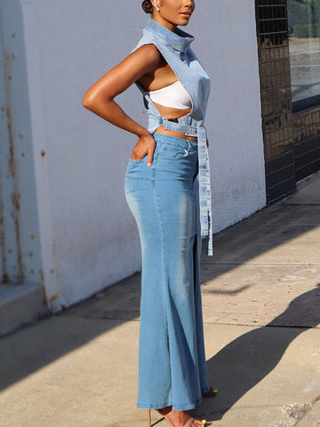 Front Slit Denim Skirts