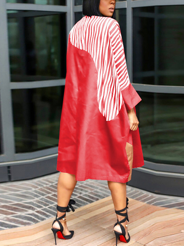 Colorblock Turndown Collar Shirt Dresses
