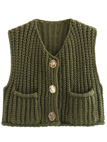 Sleeveless Cropped Knit Sweater Cardigan
