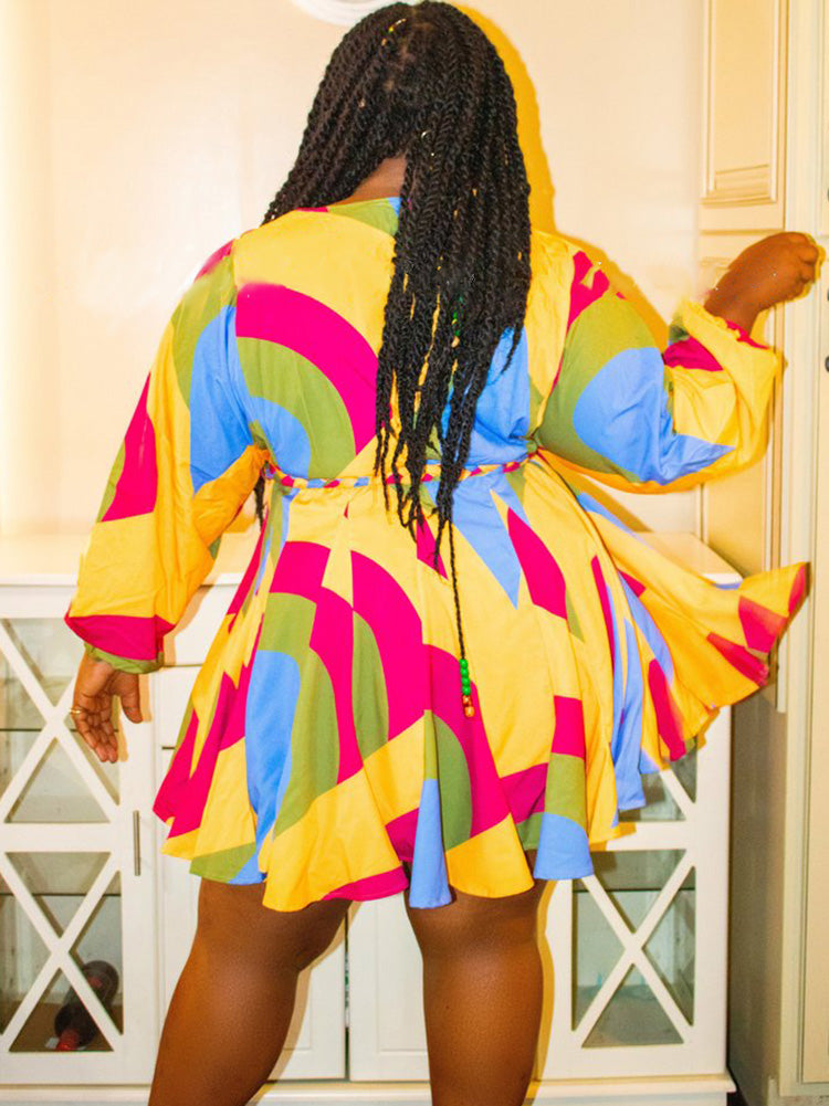 Tie Dye With Belt V Neck Dresses