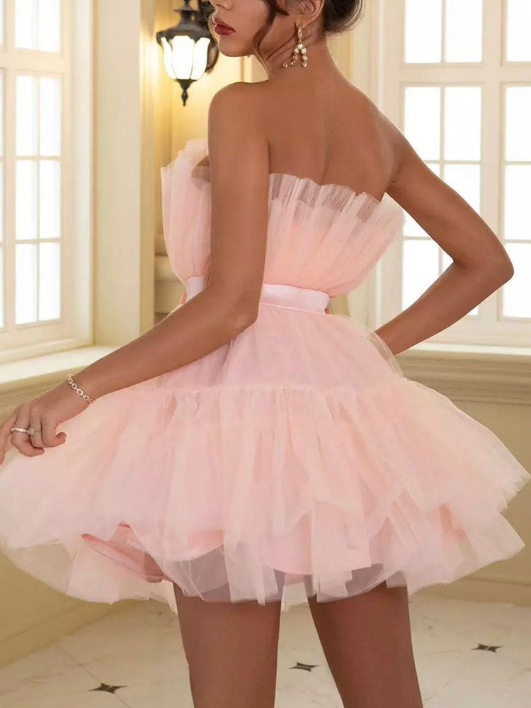 Bow Decor Layered Tulle Cocktail Dresses