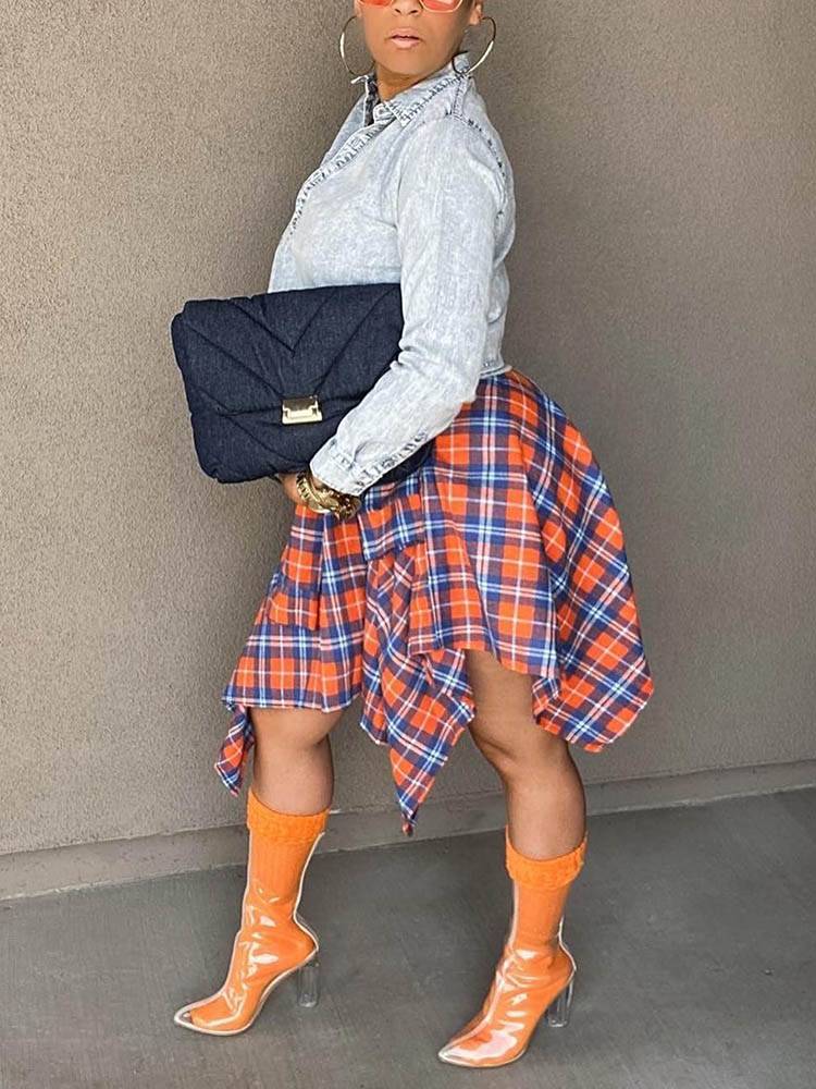 Asymmetric Plaid Midi Skirts