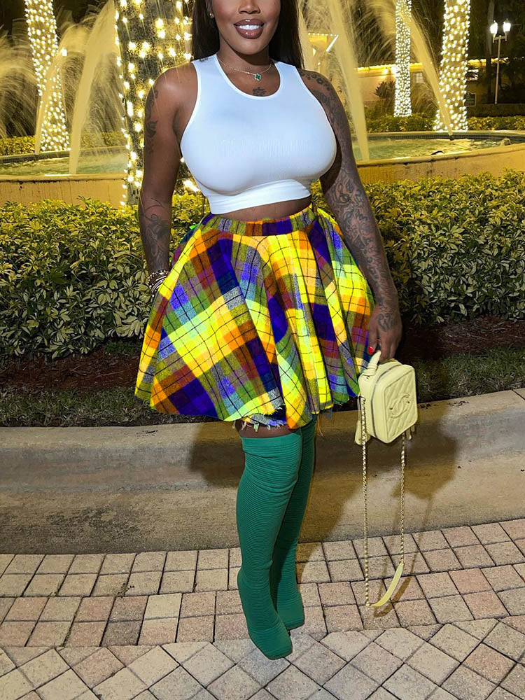Plaid Irregular Skirts