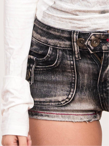 Black Straight-Leg Denim Shorts