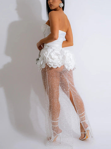 Strapless Sequin Mesh Dresses